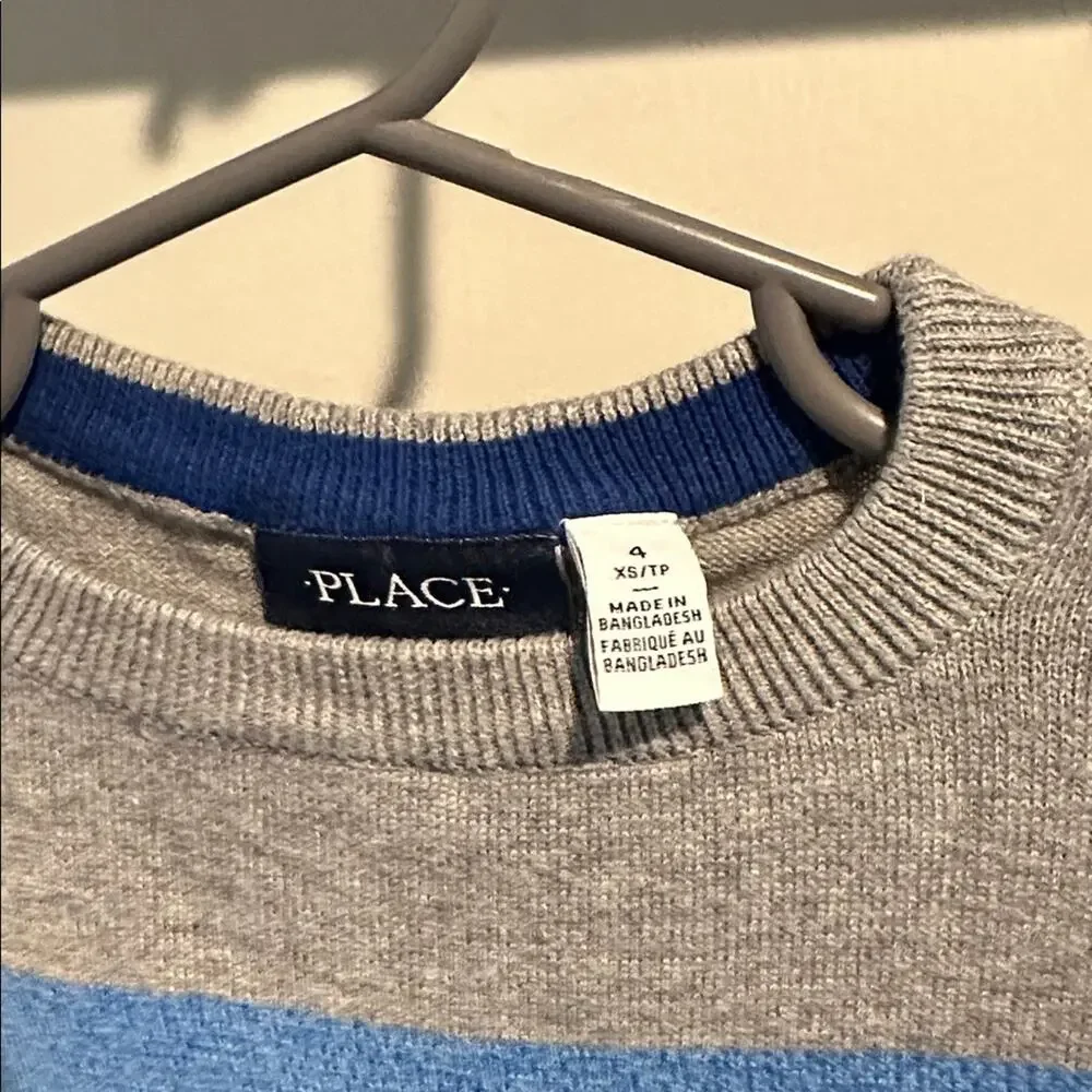 The Children's Place XS (4) Crewneck Blue/Gray Colorblock Pullover Sweater NWOT‎
